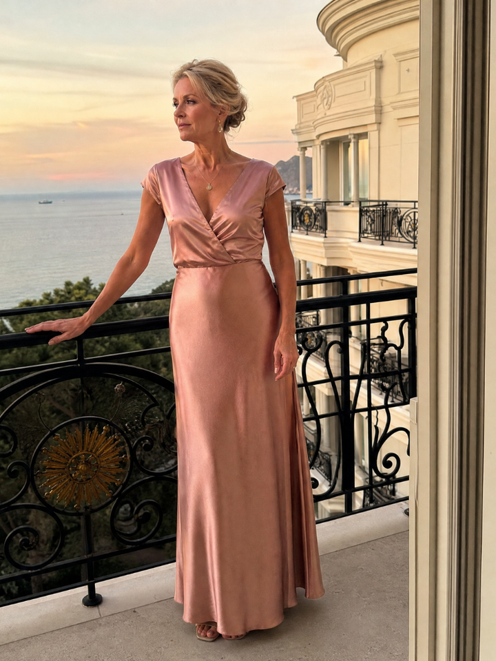 Vespera | Cap Sleeve Wrap Bodice Maxi Dress