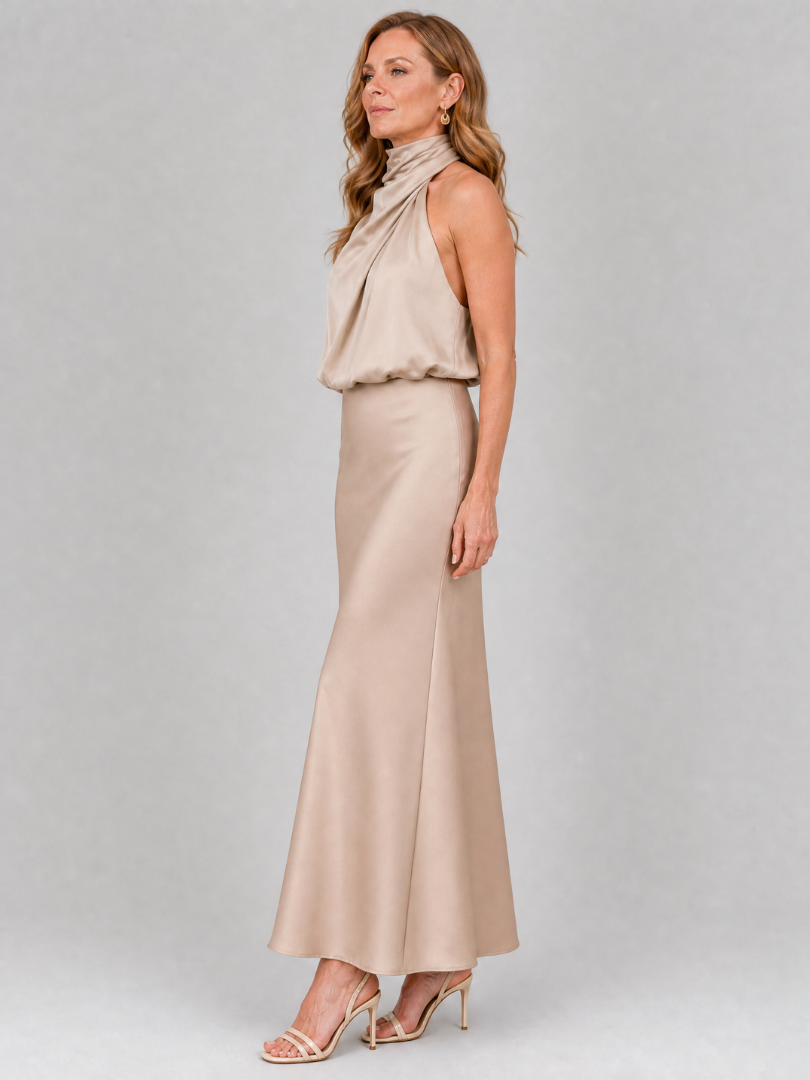 Amabel | Sleeveless Draped Neck Midi Dress