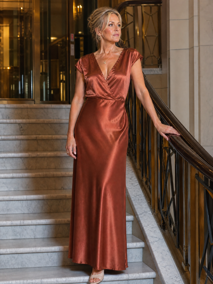 Vespera | Cap Sleeve Wrap Bodice Maxi Dress