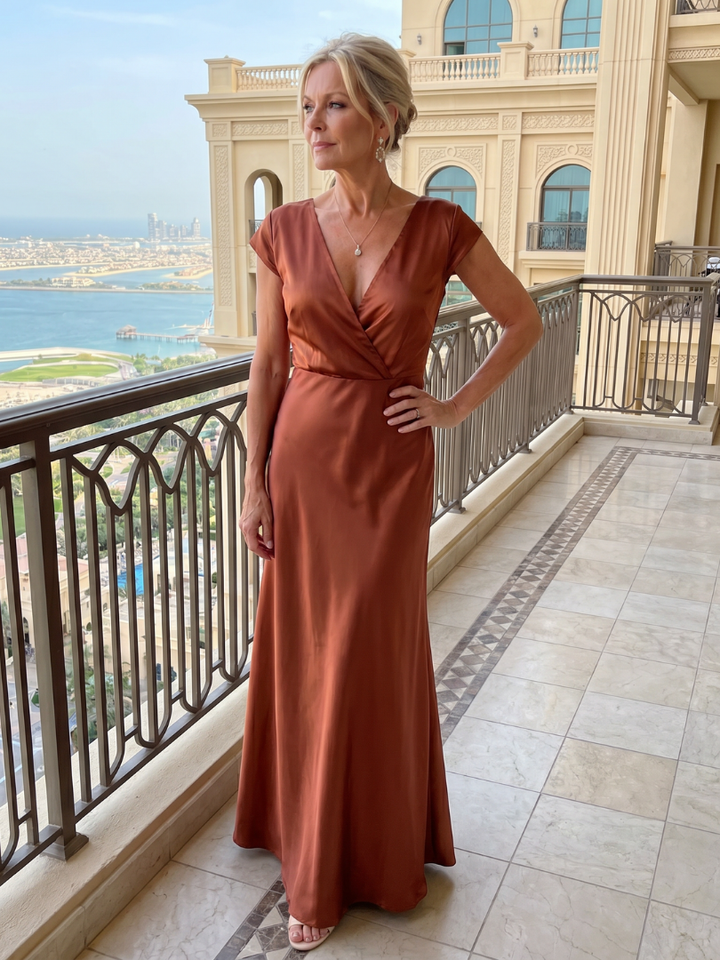 Vespera | Cap Sleeve Wrap Bodice Maxi Dress