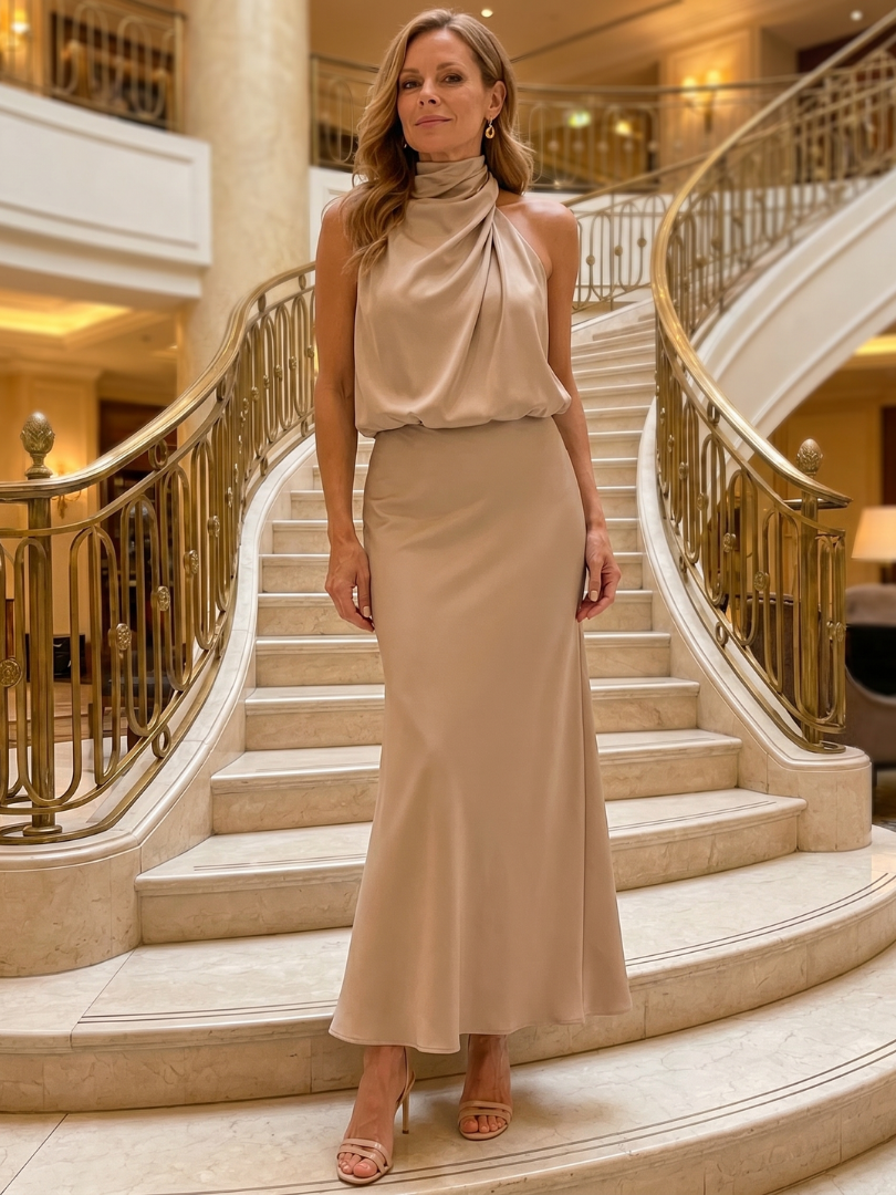 Amabel | Sleeveless Draped Neck Midi Dress