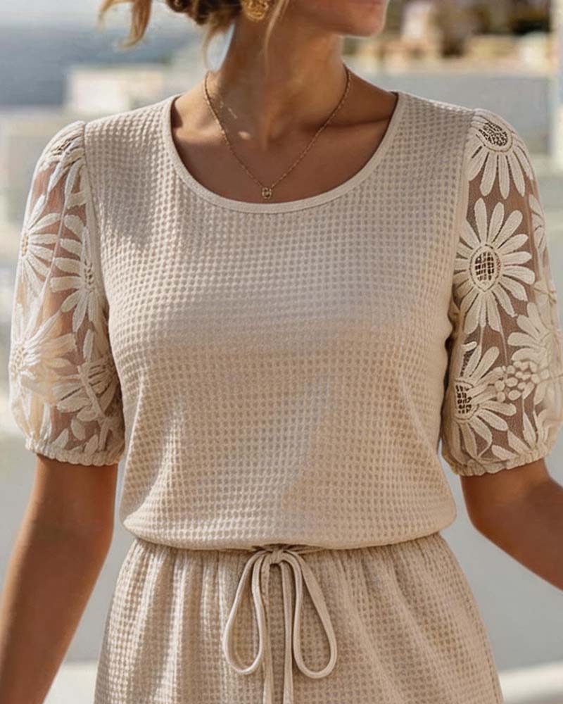 Bregje | Waffle Dress with Puff Sleeves