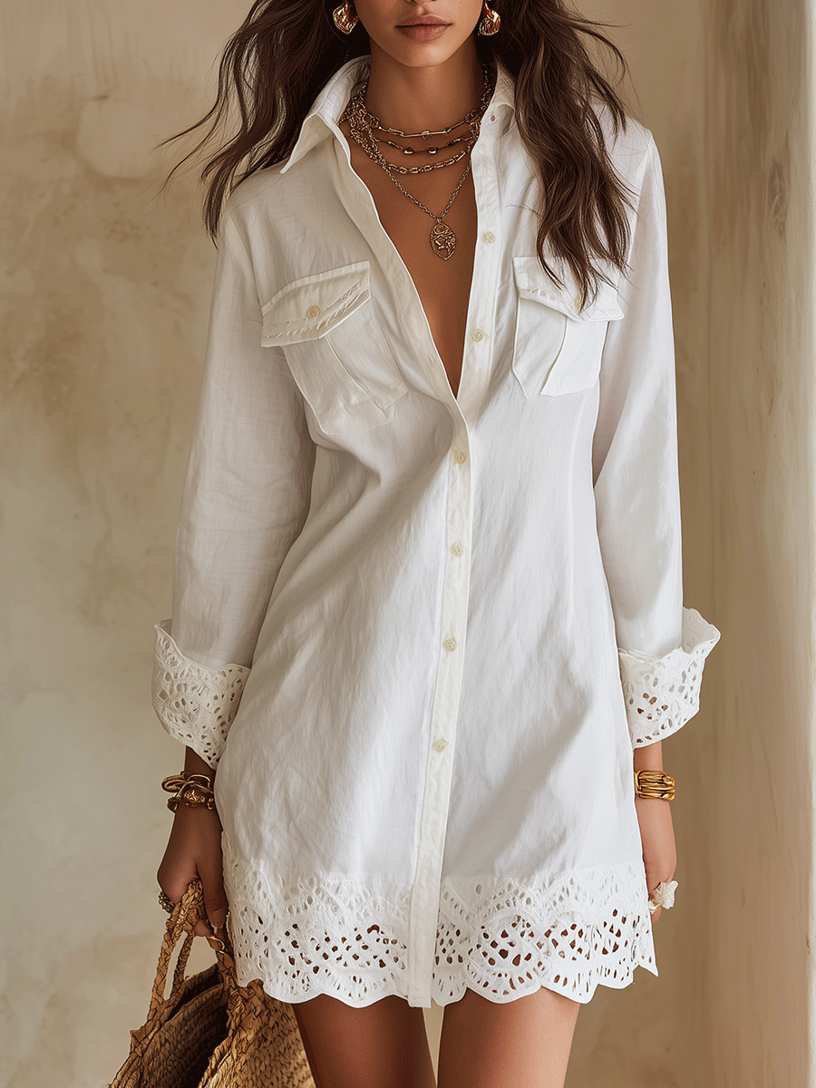 Delia | Eyelet Hem Resort Shirt Mini Dress