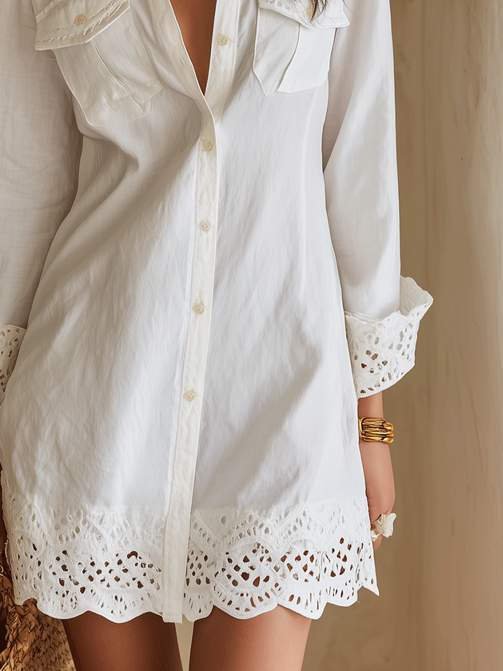 Delia | Eyelet Hem Resort Shirt Mini Dress