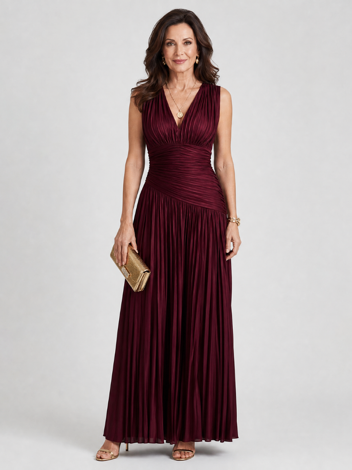 Marlein | Sleeveless Pleated V Neck Midi Dress