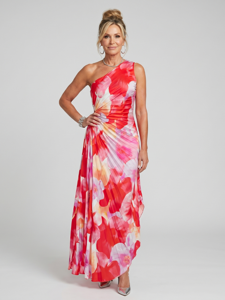Winsley | One Shoulder Pleated Bodice Midi Dress