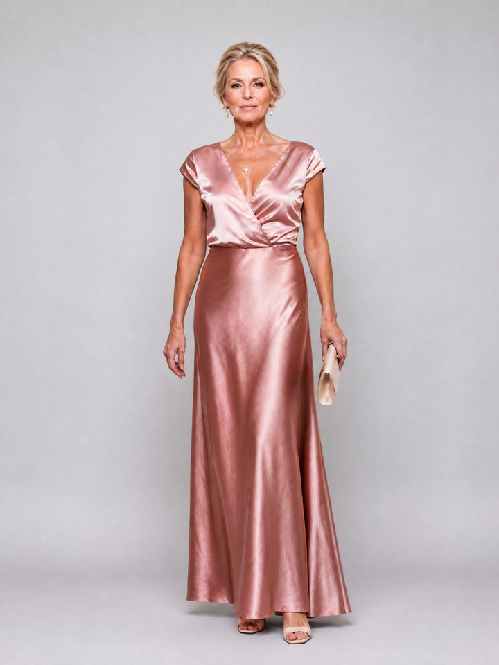 Vespera | Cap Sleeve Wrap Bodice Maxi Dress