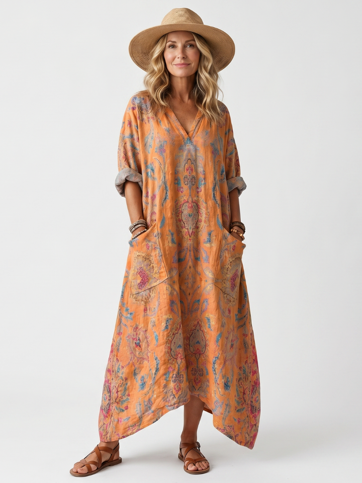 Unity | Notch Neck Printed Oversized Pocket Midi Dress