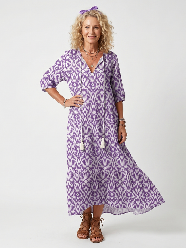 Fenella | Printed Tassel Tie Midi Dress