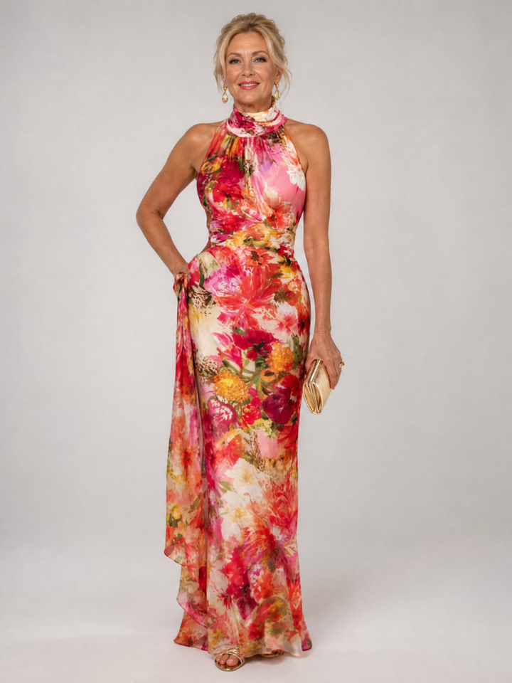Idalia | Halter Neck Floral Print Maxi Dress
