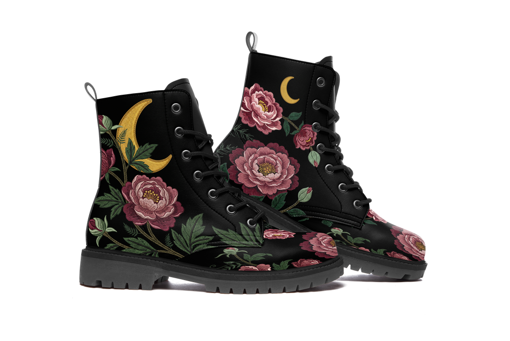 Paeonia Leather Boots (Faux Embroidered)
