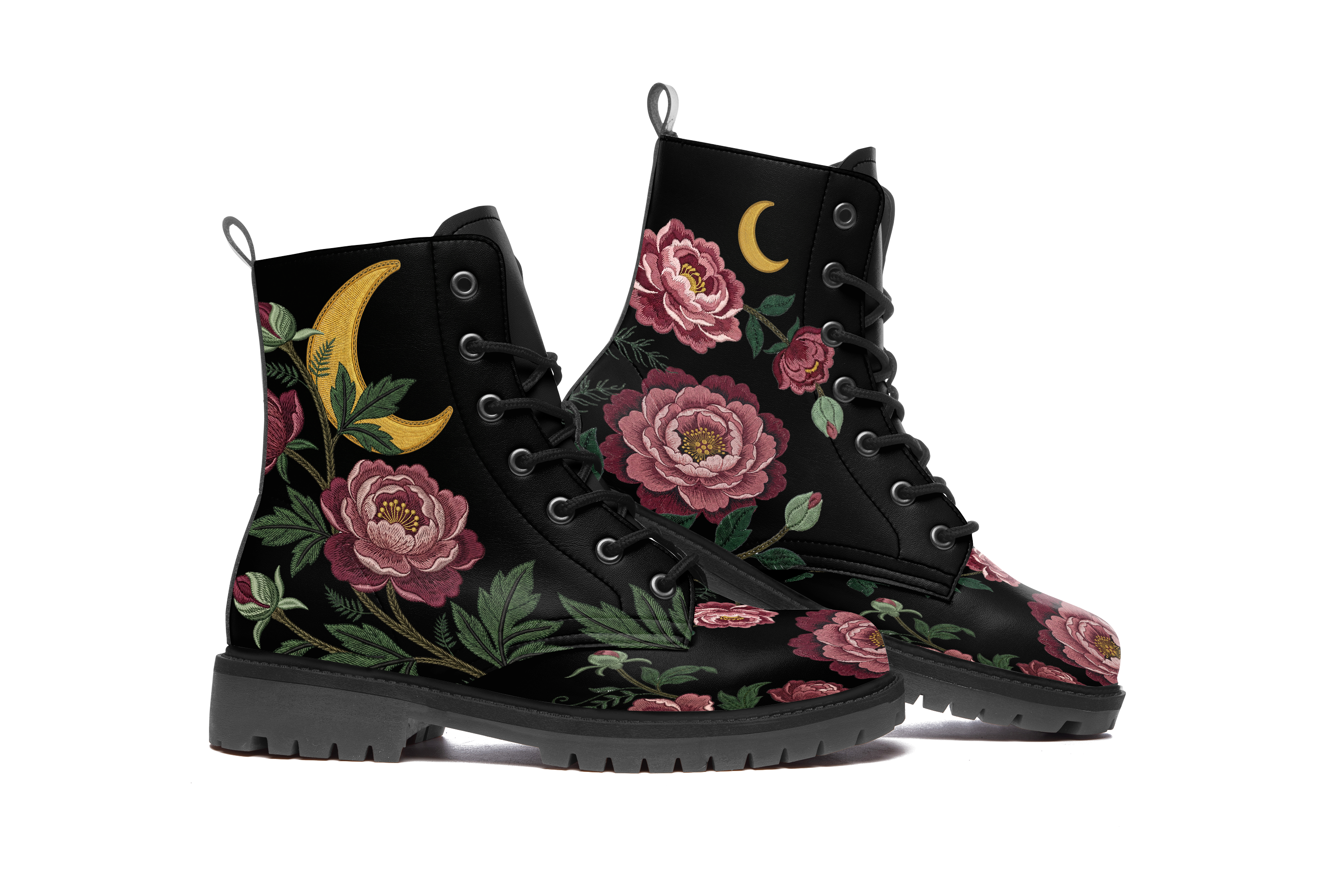 Paeonia Leather Boots (Faux Embroidered)