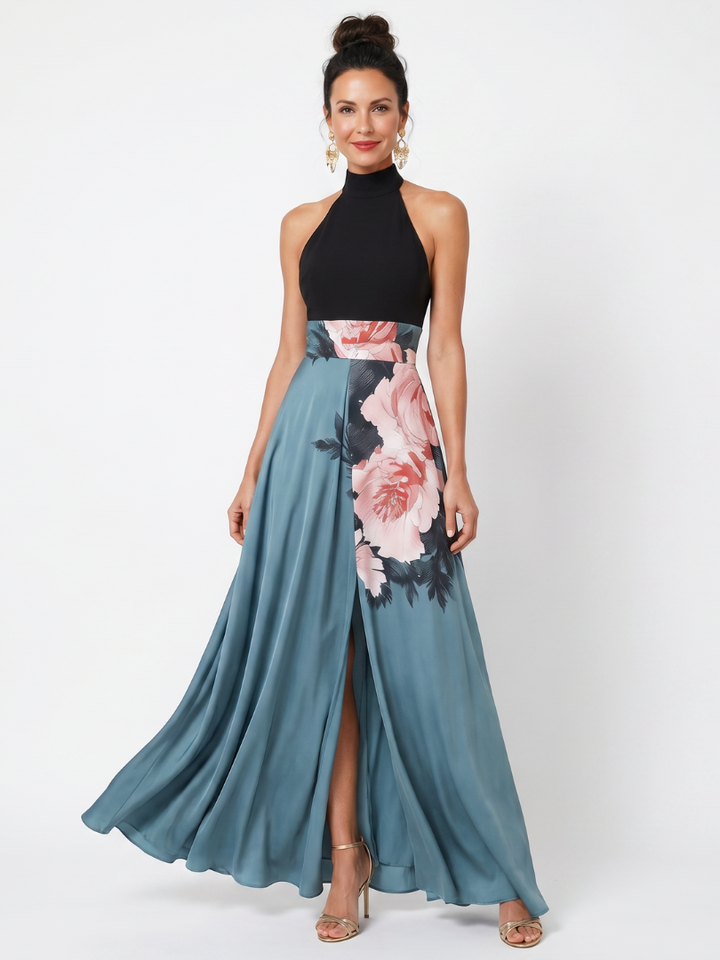 Selwyn | Halter Bodice Floral Skirt Maxi Dress