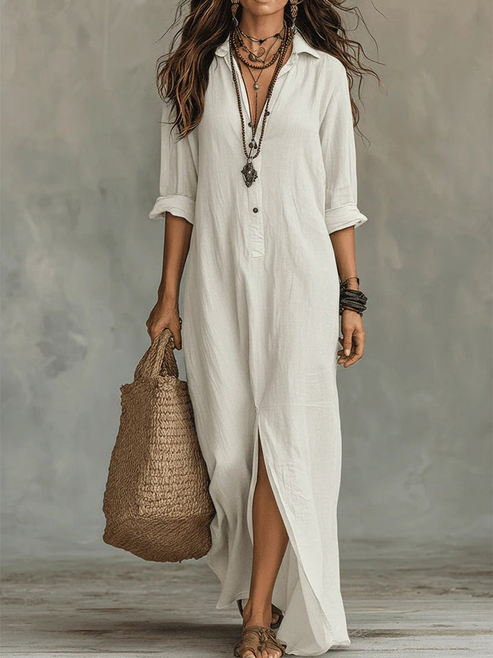 Alessia | Soft Black Maxi Dress with Buttons