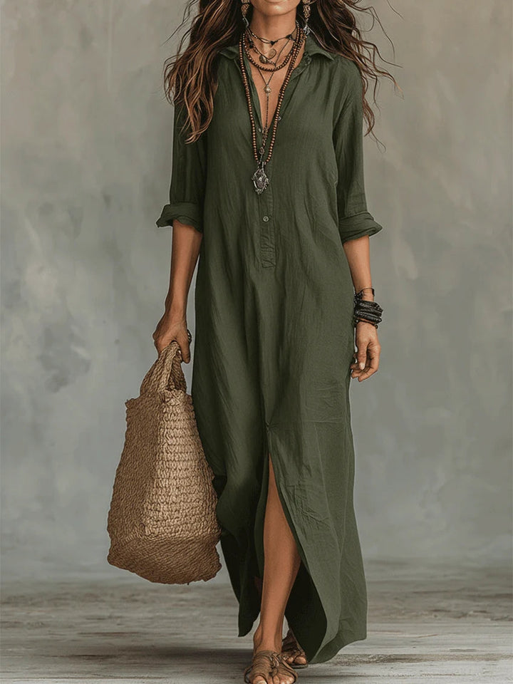 Alessia | Soft Black Maxi Dress with Buttons