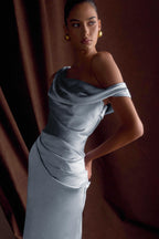 Dalia Off Shoulder Satin Maxi Dress - Frosted Blue