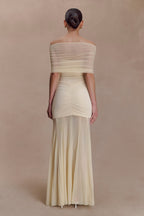 Caspian Slinky And Mesh Off Shoulder Maxi Dress - Ivory