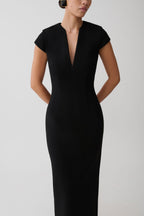 Briella V Neck Suiting Maxi Dress - Black