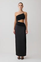 Athena One Shoulder Diamante Maxi Dress - Black
