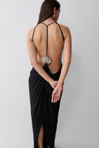 Bahari Low Back Halter Maxi Dress - Black