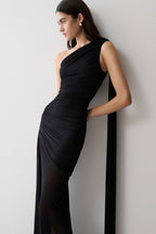Asher Slinky One Shoulder Maxi Dress - Black