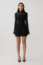 Aurelie Long Sleeve Lace Mini Dress - Black