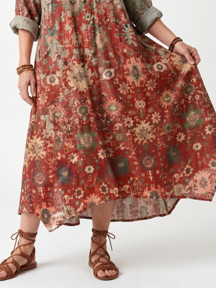 Sarah | Mixed Pattern Relaxed Pocket Midi Dress