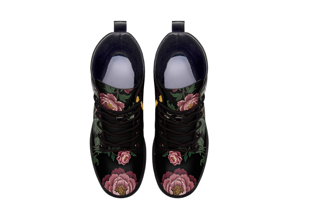 Paeonia Leather Boots (Faux Embroidered)