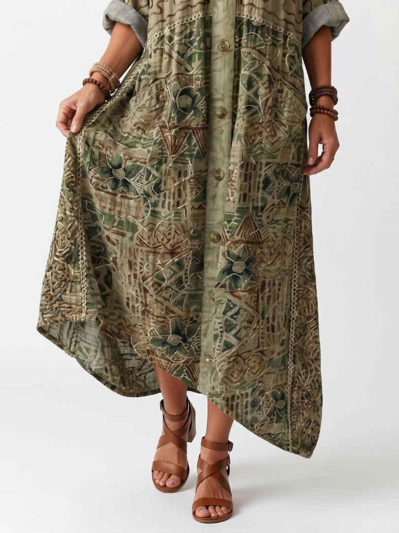 Seraphine | Button Front Embroidered Oversized Pocket Midi Dress