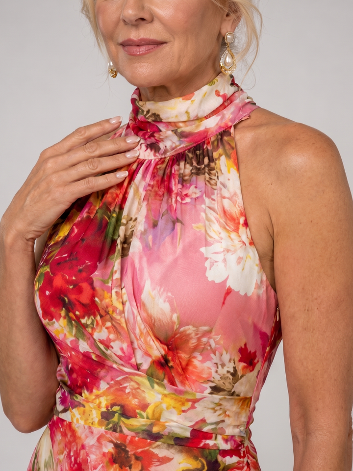 Idalia | Halter Neck Floral Print Maxi Dress