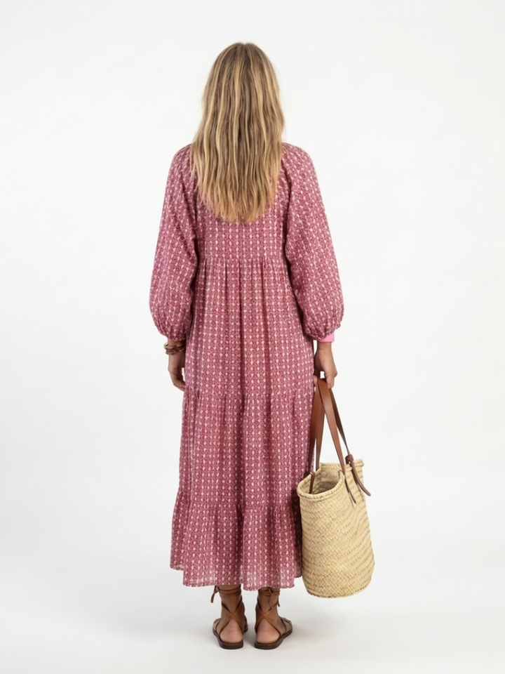 Roswitha | Geometric Print Long Sleeve Midi Dress