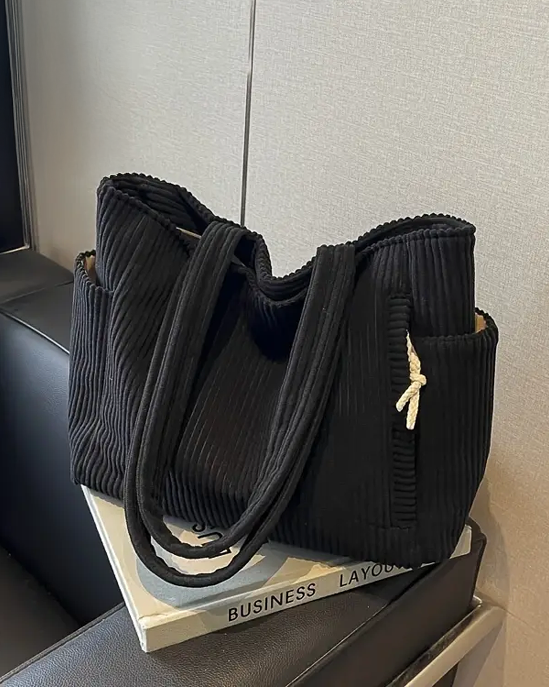 Evi– Ribbed Tote Bag with Cord Detail