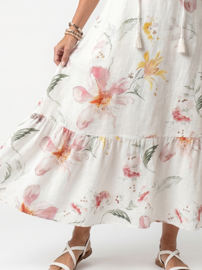 Graciela | Soft Floral Tiered Tassel Midi Dress