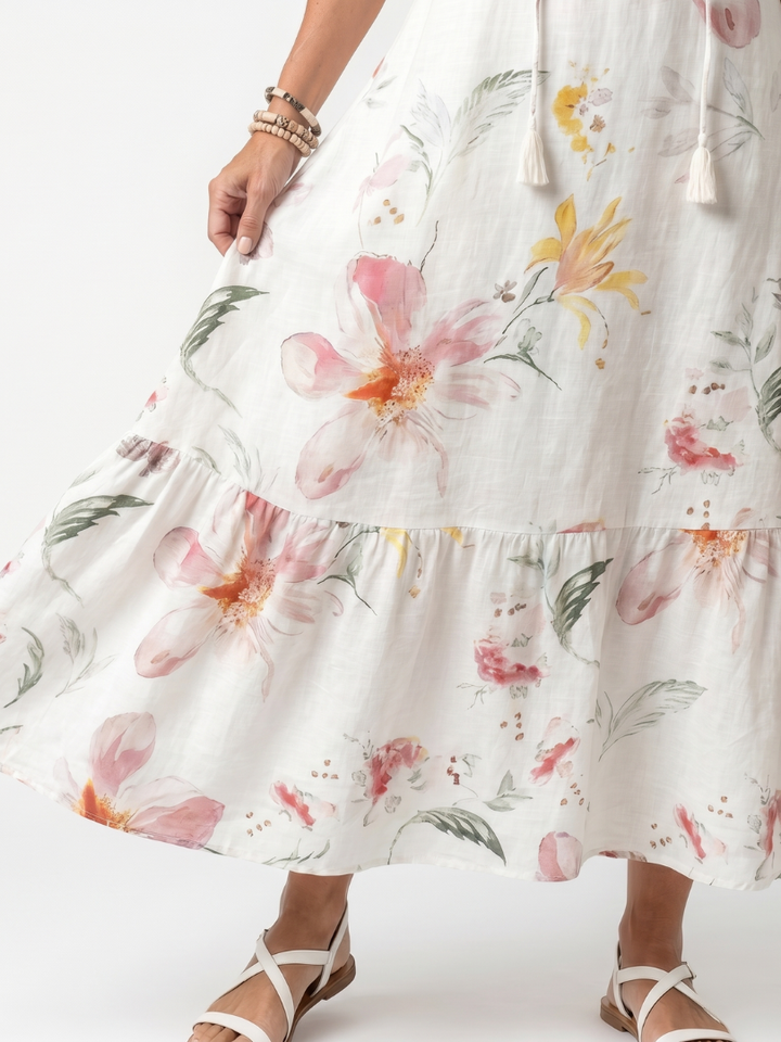Graciela | Soft Floral Tiered Tassel Midi Dress