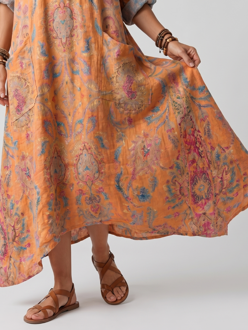 Unity | Notch Neck Printed Oversized Pocket Midi Dress