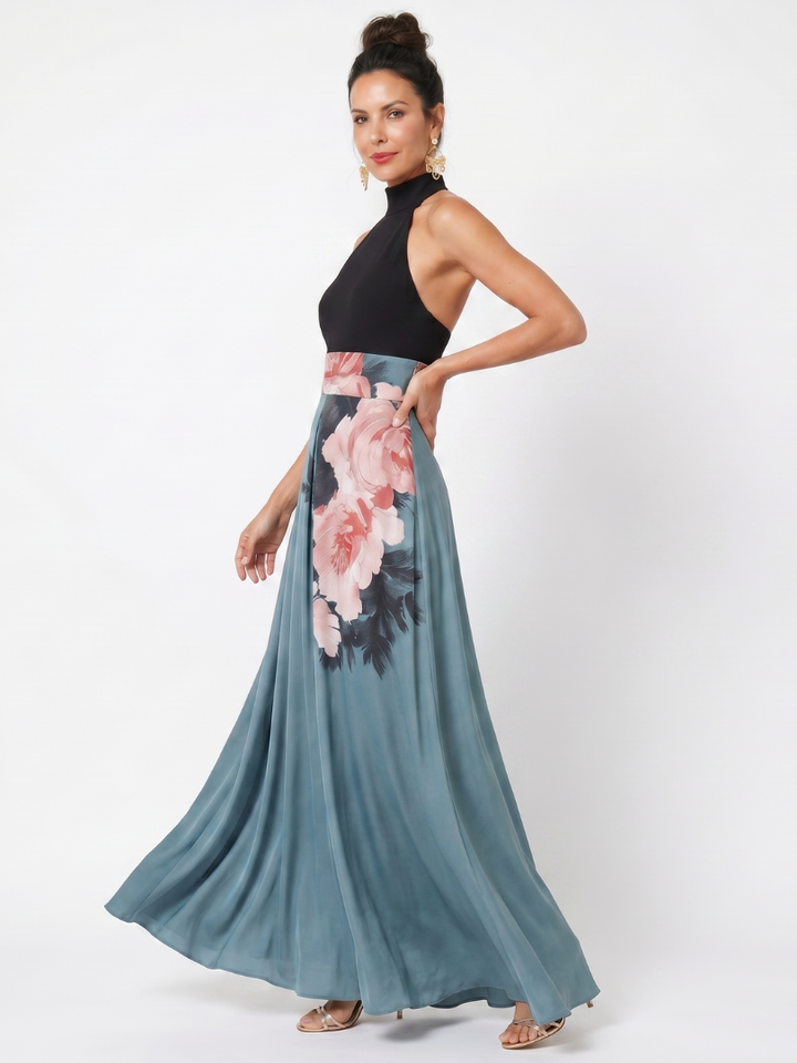 Selwyn | Halter Bodice Floral Skirt Maxi Dress