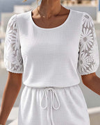 Bregje | Waffle Dress with Puff Sleeves