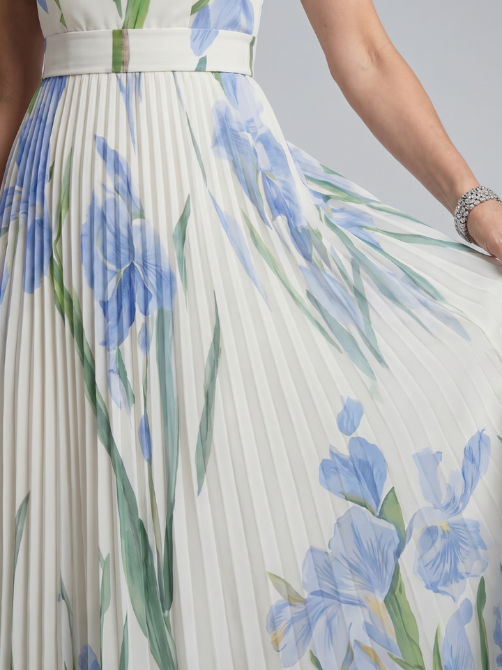 Calantha | Sleeveless Square Neck Floral Print Midi Dress