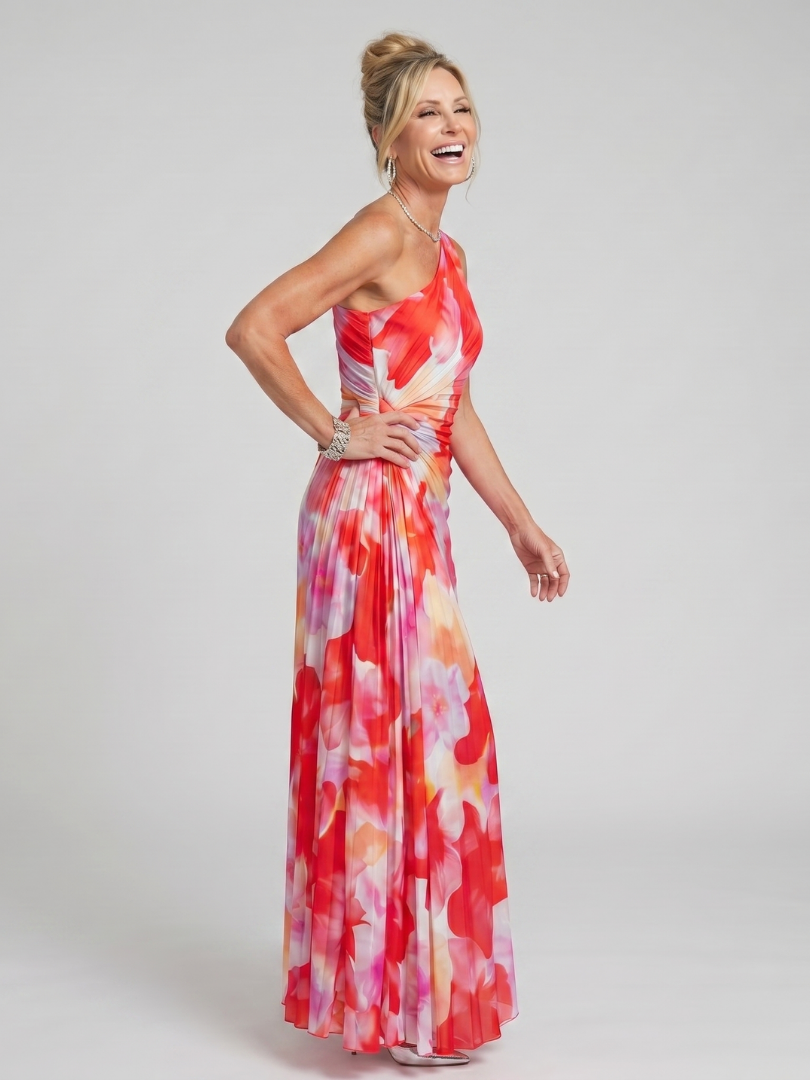 Winsley | One Shoulder Pleated Bodice Midi Dress