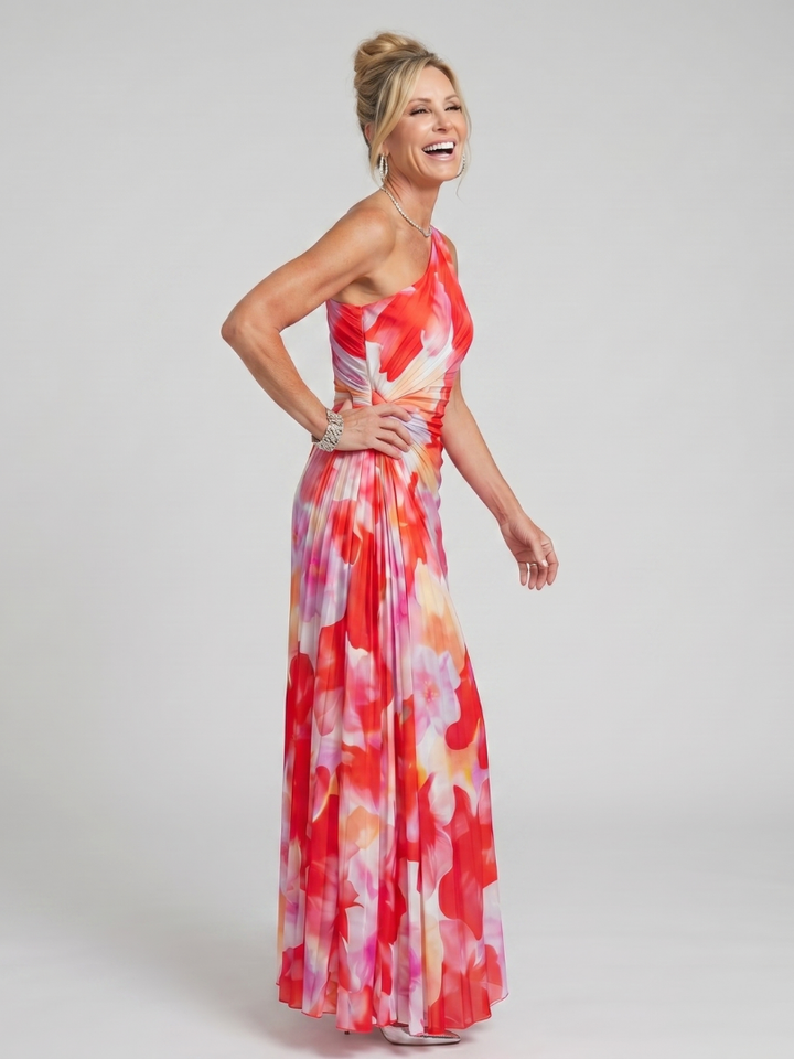 Winsley | One Shoulder Pleated Bodice Midi Dress