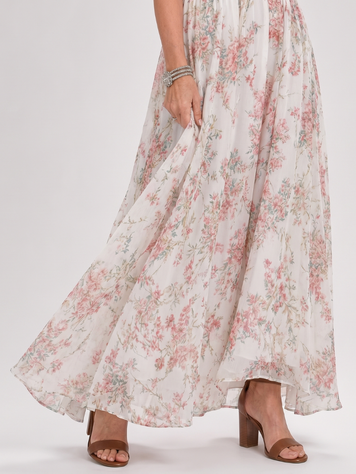 Rosaura | Floral Print Flowing Skirt Midi Dress