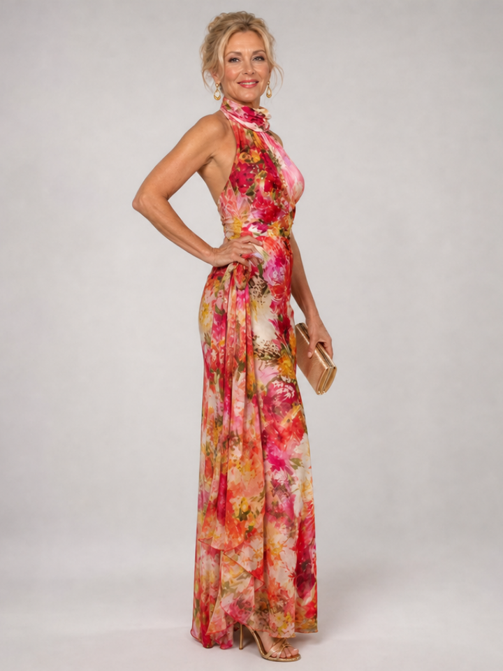 Idalia | Halter Neck Floral Print Maxi Dress