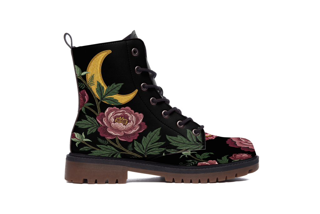 Paeonia Leather Boots (Faux Embroidered)