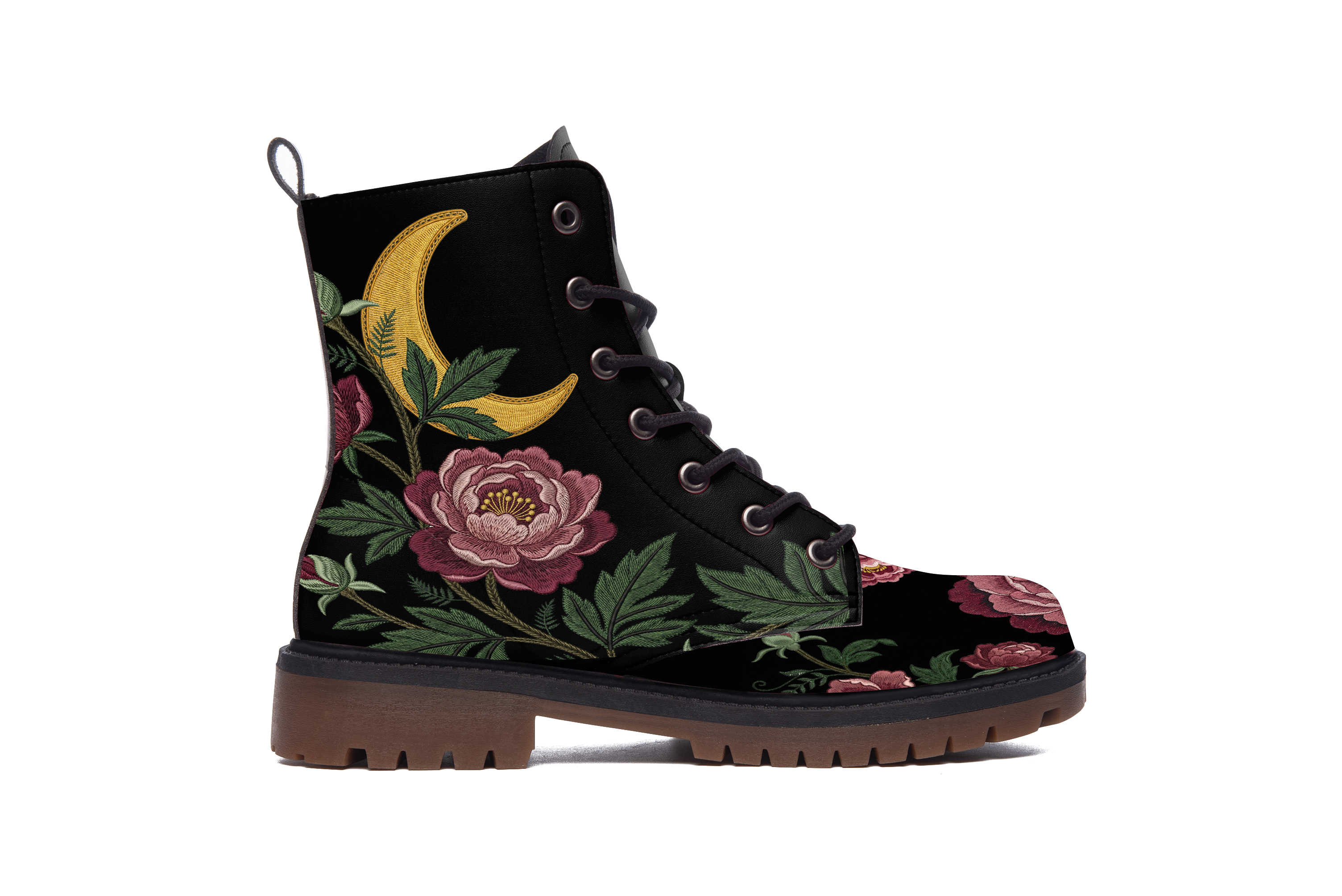 Paeonia Leather Boots (Faux Embroidered)