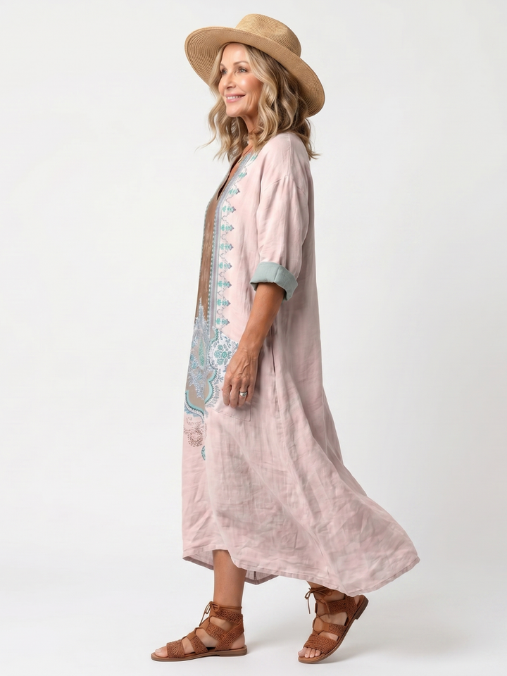 Thalassa | Embroidered Panel Relaxed Pocket Midi Dress