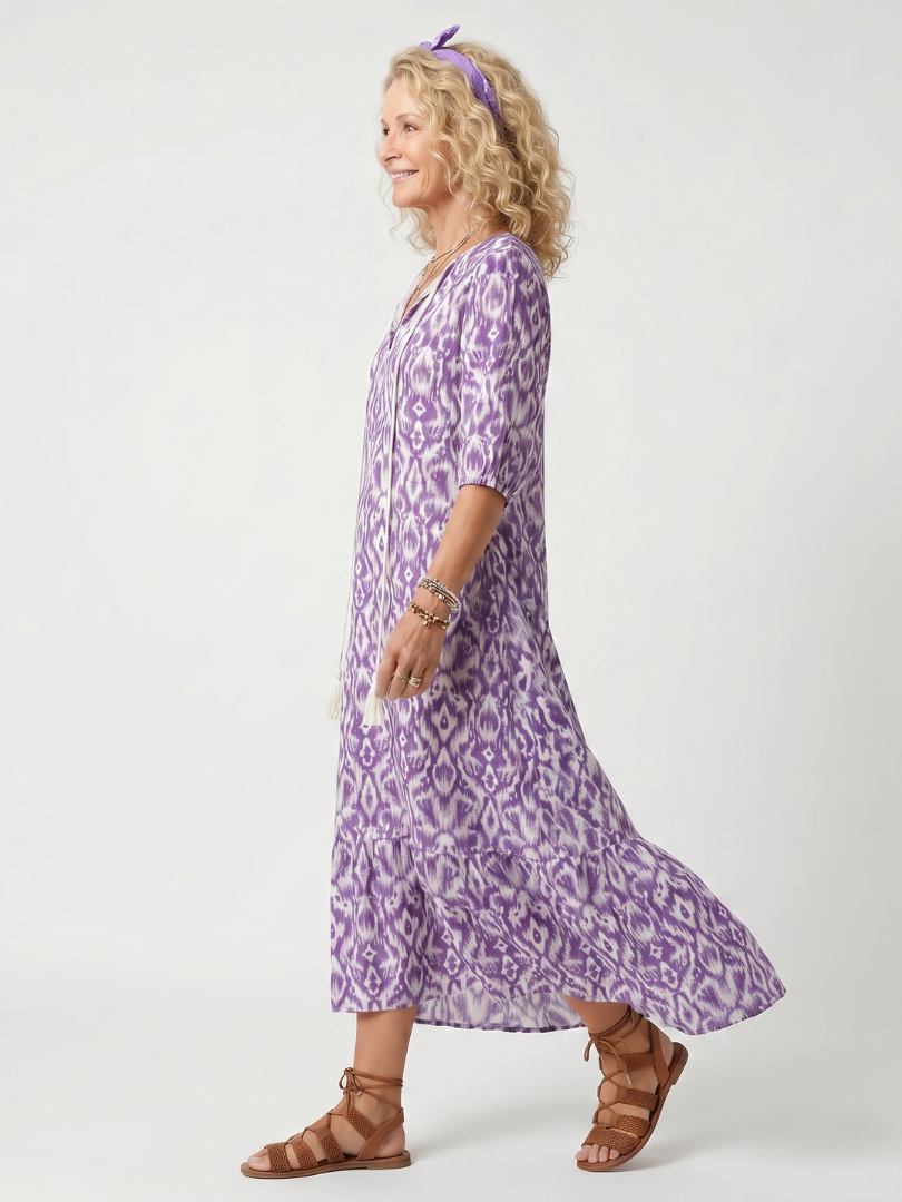 Fenella | Printed Tassel Tie Midi Dress