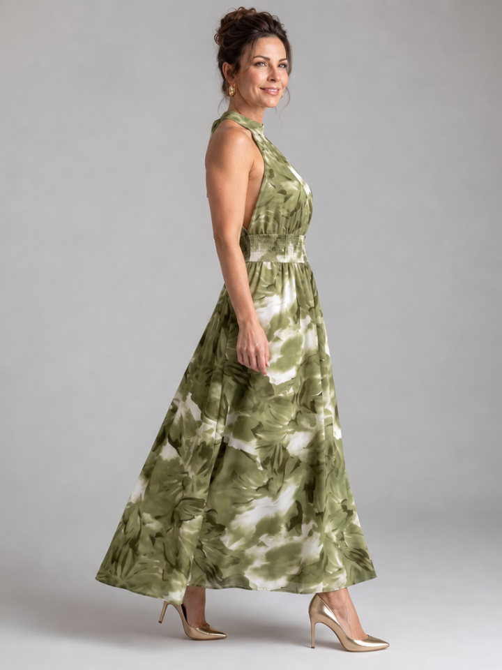 Ysolde | Gathered Waist Abstract Print Midi Dress
