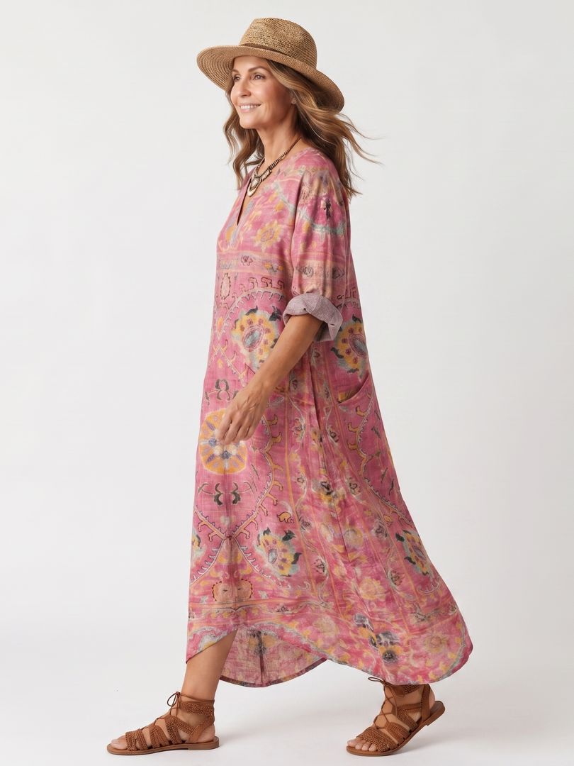 Junia | Abstract Print Relaxed Pocket Midi Dress