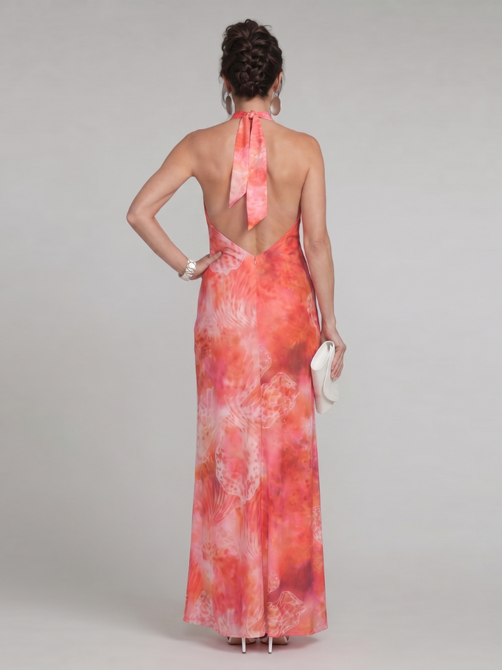 Thessaly | Halter Neck Printed Pattern Maxi Dress