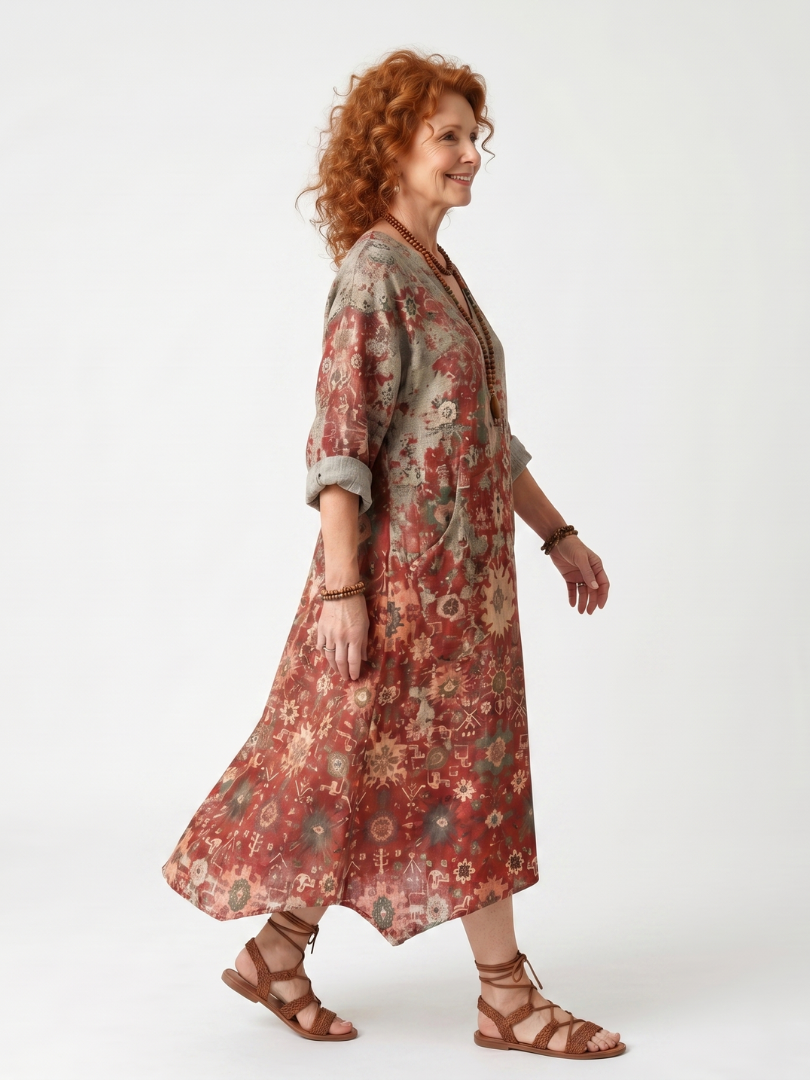Sarah | Mixed Pattern Relaxed Pocket Midi Dress